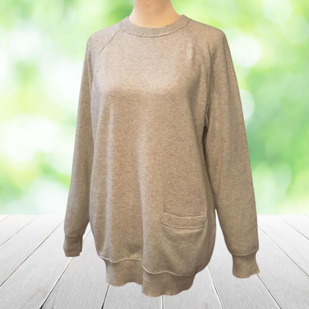 Vintage ADRIENNE VITTADINI Cashmere Sweater Raglan Sleeve Pocket Beige Size S